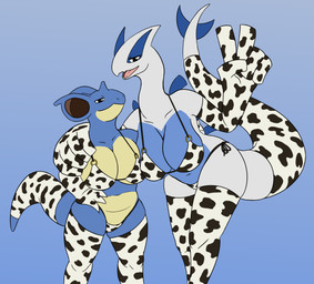 3_fingers 5_fingers animal_print animal_print_bikini animal_print_thigh_highs anthro anthrofied arms_bent armwear bedroom_eyes big_breasts bikini biped black_eyes blue_body blue_breasts blue_tail breast_squish breasts brown_inner_ear cleavage clothed clothed_anthro clothed_female clothing collarbone cow_print cow_print_armwear cow_print_bikini cow_print_elbow_gloves cow_print_thigh_highs duo elbow_gloves eyelashes fangs female female/female female_anthro fingers furgonomics gesture glistening glistening_eyes gloves gradient_background half-closed_eyes hand_gesture hand_on_hip hand_on_shoulder handwear hanging_breasts holding_another larger_anthro larger_female leaning leaning_forward legwear long_neck looking_at_viewer mouth_closed multicolored_body narrowed_eyes navel no_pupils non-mammal_breasts open_mouth open_smile pattern_bikini pattern_clothing pattern_legwear pattern_swimwear pattern_thigh_highs pink_tongue pokemorph seductive side-tie_bikini simple_background size_difference smaller_anthro smaller_female smile squish standing string_bikini swimwear tail tail_clothing tan_body tan_breasts tapering_tail teeth thick_tail thick_thighs thigh_highs tongue two-piece_swimsuit two_tone_body v_sign white_body white_sclera white_tail wide_hips lizardanon nintendo pokemon generation_1_pokemon generation_2_pokemon legendary_pokemon lugia nidoqueen pokemon_(species) 2025 absurd_res digital_media_(artwork) flat_colors hi_res