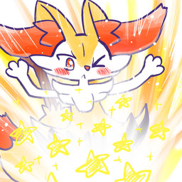 :< ambiguous_anthro ambiguous_gender anthro biped blush blush_stickers dipstick_tail front_view markings mouth_closed object_in_tail one_eye_closed raised_arms simple_background solo sparkles standing star_polygon stick stick_in_tail tail tail_markings annyui0611 nintendo pokemon braixen canid generation_6_pokemon mammal pokemon_(species) 1:1 2024 digital_drawing_(artwork) digital_media_(artwork) hi_res portrait three-quarter_portrait