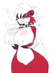 anthro big_breasts blush breasts collar curvy_figure ear_piercing facial_piercing female huge_breasts huge_thighs nipple_piercing nipples nose_piercing piercing red_eyes septum_piercing solo spiked_collar spikes thick_thighs wide_hips ayotizza nintendo pokemon canid generation_7_pokemon lycanroc mammal midnight_lycanroc pokemon_(species) hi_res