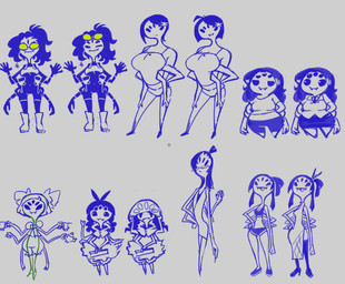 6_arms clothed clothing female group hair long_hair multi_arm multi_eye multi_limb short_hair size_difference minus8 undertale undertale_(series) fan_character muffet arachnid arthropod monster spider concept_art