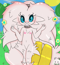 5_fingers accessory anthro areola big_eyes big_hair blue_eyes blue_lips blue_sclera blue_sky blush blush_lines cheek_tuft day detailed_background eyebrows eyelashes facial_tuft female field fingers flat_chested flower flower_in_hair fluffy fluffy_hair fluffy_tail front_view fur fur_tuft furgonomics genitals gold_(metal) gold_jewelry grass hair hair_accessory hand_on_hair holding_hair innie_vulva iris jewelry leg_tuft legs_together light lips logo loli long_hair looking_at_viewer makeup monotone_body monotone_fur monotone_tail navel neck_ring necklace nipples nude outside pink_nipples plant pupils ring sky slim small_waist smile smiling_at_viewer solo standing sunlight tail tail_accessory tail_jewelry tail_ring touching_hair tree tuft vulva white_body white_eyebrows white_fur white_hair white_tail young young_anthro young_female miyang_draws! mythology nintendo pokemon dragon generation_5_pokemon legendary_pokemon mythological_creature mythological_scalie pokemon_(species) reshiram scalie 2023 absurd_res artist_logo colored digital_media_(artwork) hi_res lighting portrait shaded three-quarter_portrait