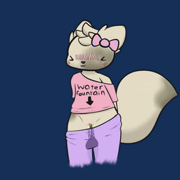 accessory amputee anthro blush bodily_fluids bottomwear bow_(feature) bow_accessory bow_ribbon clothing disability female genital_fluids genitals hair_accessory hair_bow hair_ribbon pants peeing ribbons shirt simple_background solo topwear urine vulva watersports young young_anthro piebunny clay_(piebunny) canid canine fennec_fox fox mammal true_fox 1:1 alpha_channel