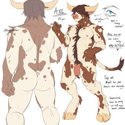 anthro arm_tuft armpit_hair belly big_belly blue_eyes body_hair brown_body brown_fur brown_hair butt chest_hair cigarette elbow_tuft facial_piercing foreskin front_view fur genitals hair holding_cigarette holding_object humanoid_genitalia humanoid_penis male male_anthro mouth_closed nipples nose_piercing nose_ring nude obscured_eyes overweight overweight_anthro overweight_male penis piercing pink_penis rear_view ring_piercing septum_piercing septum_ring short_hair shoulder_tuft simple_background solo standing text tuft white_background white_body white_fur cobu axe_(cobe_xiu-xiu) bovid bovine cattle mammal 1:1 english_text hi_res model_sheet signature