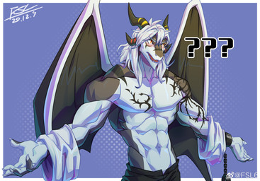 5_fingers abs anthro arm_tattoo barazoku black_body blue_background blush bodily_fluids bottomwear chest_tattoo clothed clothing confusion cuff_(restraint) cuffs_(clothing) fingers hair horn male markings membrane_(anatomy) membranous_wings multi_horn muscular muscular_anthro muscular_male open_hand pecs question_mark red_markings restraints shackles simple_background solo spread_arms sweat tattoo topless topless_anthro topless_male white_body white_hair wings yellow_markings fansl mythology dragon mythological_creature mythological_scalie scalie 2020 absurd_res character_request dated digital_media_(artwork) hi_res signature