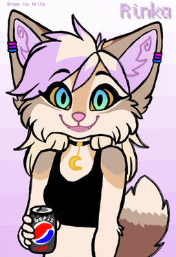 anthro bisexual_pride_colors choker female fur gradient_background hair holding_object jewelry lgbt_pride long_hair looking_at_viewer multicolored_body multicolored_fur multicolored_hair necklace pride_colors simple_background smile solo text anonymous_artist bepis rinka_eya canid canine fox mammal english_text hi_res russian_description
