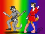 abstract_background anthro clothing dancing duo eyewear female glasses guitar male musical_instrument plucked_string_instrument string_instrument beatlewolf_(artist) the_beatles canid canine canis fox mammal wolf 2014 4:3