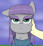 blue_eyes clothing dress duo eyeshadow female looking_at_viewer makeup petting solo_focus ichibangravity friendship_is_magic hasbro my_little_pony maud_pie_(mlp) earth_pony equid equine horse human mammal pony 2014