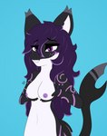 anthro breast_play breasts female hair holding_breast looking_at_viewer markings nipples one_eye_closed open_mouth purple_eyes purple_hair simple_background solo tail tail_motion tailwag wink max_draws fish marine shark absurd_res animated hi_res short_playtime