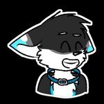 anthro black_body black_fur blue_body blue_eyes blue_fur collar eyes_closed fur male solo sticker tomofox pikie_folfuwu canid canine canis fox hybrid mammal wolf 1:1 alpha_channel