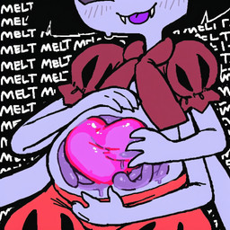 accessory ambiguous_gender belly big_belly black_hair bloated blush bottomwear bow_ribbon clothing corruption duo fangs female female/ambiguous hair hair_accessory hair_bow hair_ribbon hand_on_belly inside_stomach internal melting multi_arm multi_eye multi_limb pants pink_hair_bow purple_body purple_skin purple_tongue red_bottomwear red_clothing red_pants red_shirt red_topwear ribbons shirt smile soul soul_vore teeth tongue topwear anonymous_artist undertale undertale_(series) muffet animal_humanoid arachnid arachnid_humanoid arthropod arthropod_humanoid humanoid soul_(undertale) spider_humanoid
