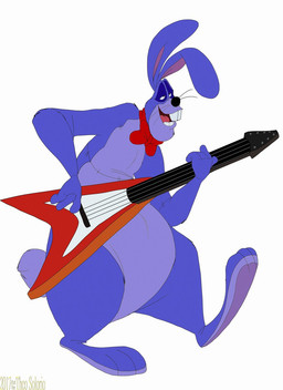 anthro bow_(feature) bow_tie electric_guitar guitar machine male musical_instrument obese obese_anthro obese_male overweight overweight_anthro overweight_male playing_guitar playing_music plucked_string_instrument solo string_instrument kosperry five_nights_at_freddy's scottgames bonnie_(fnaf) animatronic lagomorph leporid mammal rabbit robot 2017 digital_media_(artwork) hi_res