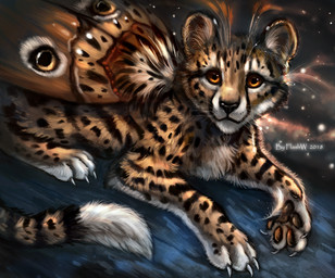 amber_eyes black_nose claws feral fur looking_at_viewer markings paws solo spots spotted_body spotted_fur whiskers flashw arthropod cheetah felid feline hybrid insect lepidopteran mammal moth 2018 digital_media_(artwork)