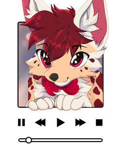 accessory anthro big_ears bow_tie close-up clothing collar ear_tuft eye_contact fur fur_markings hair happy looking_at_another looking_at_viewer markings paws picture_frame pink_eyes play_button progress_bar red_bow_tie red_hair red_spots simple_background smile solo spots spotted_body spotted_fur tan_body tan_fur tuft white_background white_body white_fur shyryp canid canine canis mammal slider absurd_res digital_media_(artwork) headshot_portrait hi_res icon portrait
