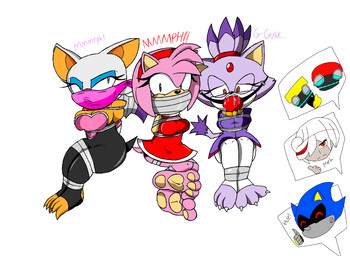 ball_gag bdsm bodily_fluids bondage bound captured drooling female gag group humiliation machine otn_gag saliva tape tape_gag trio zoinkes7 sega sonic_frontiers sonic_the_hedgehog_(series) amy_rose blaze_the_cat cubot metal_sonic orbot rouge_the_bat sage_(sonic) bat eulipotyphlan felid feline hedgehog mammal robot