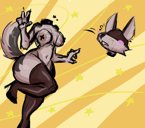 anthro breasts brown_body clothing detachable detachable_head eyes_closed female footwear gesture green_body hand_gesture headless high_heels legwear machine modular multicolored_body nipples nude shoes solo tail thigh_highs v_sign iwantcheeseburger european_mythology irish_mythology mythology c-nine_(aygee) canid canine canis domestic_dog dullahan husky mammal nordic_sled_dog robot spitz 2025 colored_sketch sketch