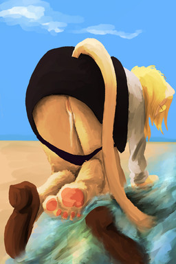 anthro beach bodily_fluids clothed clothing cum cum_in_vagina cum_inside female genital_fluids genitals panties panties_down partially_clothed solo underwear underwear_down vulva mr.foxman hitoner miss_tonerico domestic_cat felid feline felis mammal 2:3 hi_res
