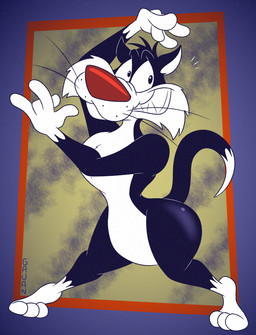3_toes 4_fingers anthro belly big_butt biped black_body black_eyes black_fur butt casual_nudity cheek_tuft clenched_teeth curling_toes curvy_figure dipstick_tail facial_tuft fangs feet fingers fluffy fluffy_chest fur glance glistening glistening_butt gloves_(marking) grin grinning_at_viewer head_tuft humanoid_heel leg_markings lines_drawn looking_at_viewer male markings nude open_mouth open_smile pecs plantigrade pose puffed_out_chest raised_heel red_nose sharp_teeth slightly_chubby slightly_chubby_anthro slightly_chubby_male smile smiling_at_viewer socks_(marking) solo standing standing_on_toes tail tail_markings teeth tiptoes toes toony toothy_grin tuft whisker_spots whiskers white_belly white_body white_feet white_fur white_hands white_sclera white_tail_tip wide_eyed wide_hips gavanzude looney_tunes warner_brothers sylvester_(looney_tunes) domestic_cat felid feline felis mammal tuxedo_cat 2025 alternate_version_at_paywall colored digital_drawing_(artwork) digital_media_(artwork) flat_colors hi_res pinup signature