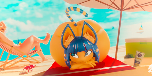 anthro beach big_butt biped blonde_hair blue_hair butt detailed_background eyebrows female front_view hair huge_butt lying markings nude on_front on_towel outside pupils striped_markings striped_tail stripes tail tail_markings towel umbrella water adriandustred animal_crossing nintendo pokemon ankha_(animal_crossing) arthropod crab crustacean decapod domestic_cat eeveelution felid feline felis generation_6_pokemon human malacostracan mammal pokemon_(species) sylveon 3d_(artwork) digital_media_(artwork) hi_res