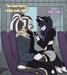 bus_seat clothed clothing duo electronics femboy leg_grab male male/male on_lap phone sitting_on_lap smug text thigh_grab transportation xstupid_furryx kino_strife zahk_(knight) canid canine canis domestic_dog equid equine husky mammal nordic_sled_dog siberian_husky spitz zebra english_text