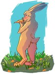 ambiguous_gender anthro blush butt carrot food fur male nude plant simple_background solo vegetable lirkov hare lagomorph leporid mammal digital_media_(artwork)