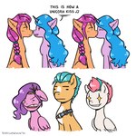 braided_hair braided_ponytail disgust disgusted_expression female female/female feral hair horn kiss_on_lips kissing ponytail sash smile wings shallowwin hasbro mlp_g5 my_little_pony mythology hitch_trailblazer_(mlp) izzy_moonbow_(mlp) pipp_petals_(mlp) sunny_starscout_(mlp) zipp_storm_(mlp) earth_pony equid equine horse mammal mythological_creature mythological_equine pegasus pony unicorn 1:1 absurd_res hi_res