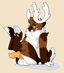 anthro antlers balls eyewear genitals glasses hooves horn looking_at_viewer male mastectomy_scar medial_ring nipples scar shy simple_background solo dragunsnack forrest_(dragunsnack) cervine deer mammal new_world_deer reindeer hi_res trans_(lore) trans_man_(lore)