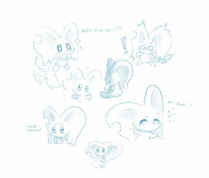 amazed ambiguous_gender big_ears biped blush blush_lines bodily_fluids bristled_fur crying dialogue ears_down embarrassed expressions feral fluffy fluffy_tail mouthless notched_ear pivoted_ears sad scared shocked sitting solo star_eyes surprised tail tail_motion tailwag tears text wide_eyed worried kamabokobun kirby_(series) nintendo elfilin alien chinchilla chinchillid mammal rodent starling_(kirby) 2022 colored_sketch digital_drawing_(artwork) digital_media_(artwork) english_description english_text hi_res multiple_images sketch male_(lore)