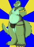 anthro biped black_clothing black_underwear bulge chain clothing jockstrap male ring slightly_chubby solo underwear wellek reptile_wrestling_federation rwf bigs_the_gator alligator alligatorid crocodilian reptile scalie