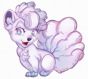 bangs black_nose chest_tuft claws eyelashes female feral fur hair heterochromia inner_ear_fluff multi_tail open_mouth simple_background sitting solo tail tuft white_background white_body white_fur konnestra nintendo pokemon alolan_form alolan_vulpix generation_7_pokemon pokemon_(species) regional_form_(pokemon) shiny_pokemon colored hi_res shaded