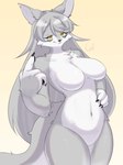 anthro breasts featureless_breasts featureless_crotch female fingers fur hair kemono looking_at_viewer nude smile solo white_body coel_(artist) canid canine canis mammal wolf absurd_res hi_res