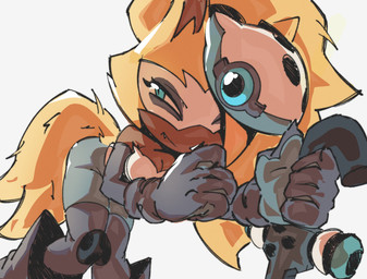 anthro blonde_hair blue_eyes breasts brown_body clothing eyelashes facial_markings female gloves hair handwear head_markings knee_pads markings mask mask_(marking) solo eltravinjo idw_publishing sega sonic_the_hedgehog_(comics) sonic_the_hedgehog_(idw) sonic_the_hedgehog_(series) whisper_the_wolf canid canine canis mammal wolf 2026 hi_res