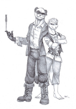 anthro barefoot belt claws clothed clothing crossed_arms dagger duo ear_piercing feet female footwear front_view hair jewelry knife male melee_weapon necklace piercing shoes short_hair simple_background size_difference smile standing tail thief toe_claws weapon white_background sabretoothed_ermine redwall domestic_ferret mammal mustelid musteline true_musteline weasel 2011 greyscale monochrome