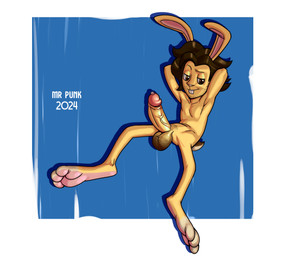 3_toes anthro balls beard bodily_fluids countershade_feet countershading erection facial_hair feet foot_fetish fur genital_fluids genitals glans male nude paws penis pink_glans pink_soles precum soles solo toes yellow_body yellow_fur mrpunkmorph lagomorph leporid mammal rabbit absurd_res hi_res