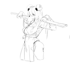 anthro arms_bent asian_clothing bandage bandaged_arms bandaged_hand biped braided_hair breasts bubble_gum chinese_clothing chinese_dress clothed clothed_anthro clothed_female clothing dress east_asian_clothing eyebrows eyelashes facial_scar female female_anthro fully_clothed fully_clothed_anthro fully_clothed_female fur hair hair_between_eyes hair_bun holding_object holding_staff kemono long_hair looking_at_viewer pelvic_curtain scar simple_background snout solo staff standing warrior white_background wooden_staff meckmeck00124 bear giant_panda mammal 2024 digital_drawing_(artwork) digital_media_(artwork) greyscale korean_description monochrome portrait sketch tagme three-quarter_portrait