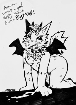 all_fours anthro aroused bat_wings bdsm bedroom_eyes blush blush_lines bodily_fluids butt caption collar cum cum_drip cumshot dialogue dripping duo ejaculation facial_piercing genital_fluids good_boy horn ink lustful_gaze male membrane_(anatomy) membranous_wings narrowed_eyes nose_piercing petplay piercing pleading_eyes puppyplay roleplay seductive simple_background solo speech_bubble tail tongue tongue_out toony toony_expression visibly_trans wings pipsy_mouse canid canine mammal absurd_res black_and_white hi_res monochrome traditional_media_(artwork) trans_(lore)