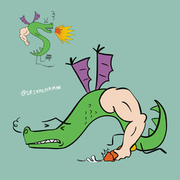 anthro ejaculation eyes_closed kneeling male masturbation muscular_arm orgasm solo wings srirachamander mythology trogdor dragon mythological_creature mythological_scalie scalie 1:1 hi_res