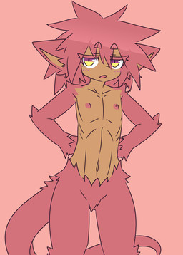 ambiguous_gender crotch_tuft flat_chested fur gradient_eyes nipples pink_body pink_fur slim tan_body tuft kiukiu humanoid unknown_species hi_res female_(lore)