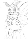 anthro areola big_breasts breasts butt chest_tuft crossed_legs erect_nipples female hair navel nipples non-mammal_breasts nude pose simple_background sitting solo supporting_breasts toned_female tuft wings lakeslug lakeslug_(character) arthropod insect lepidopteran moth 2022 monochrome