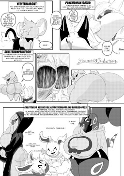 6_panel_comic answer anthro badge belly_rub big_breasts big_butt biped black_body black_fur black_nose black_text blood bodily_fluids breasts butt closed_smile clothed clothing dialogue eyes_closed facesitting female feral fur group heart_eyes heart_symbol huge_breasts huge_butt kerchief male mask motion_lines mouth_closed nosebleed nude open_mouth open_smile quadruped question question_mark questions_and_answers scarf sitting sitting_on_another smile speech_bubble standing tail talking_to_another text text_box tongue white_sclera wide_hips heavenlyproductions nintendo pokemon pokemon_mystery_dungeon spike_chunsoft eevee espurr floragato generation_1_pokemon generation_4_pokemon generation_6_pokemon generation_9_pokemon meowscarada pokemon_(species) shinx absurd_res comic english_text hi_res monochrome