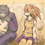 anthro casual_scene clothing duo female hair male school_uniform slightly_chubby spiky_hair uniform unknown_artist tane canid canine mammal 1:1 digital_media_(artwork) low_res oekaki