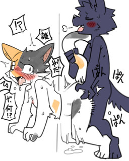 ambiguous_penetration anthro anthro_on_anthro anthro_penetrated anthro_penetrating anthro_penetrating_anthro biped blush blushing_profusely bodily_fluids cheek_tuft chest_tuft constricted_pupils dialogue doggystyle dripping drooling duo eyes_closed facial_tuft fangs female female_penetrated flat_chested from_behind_position fur fur_tuft genital_fluids head_tuft interrobang interspecies looking_pleasured male male/female male_penetrating male_penetrating_female nude nude_anthro nude_female nude_male one_eye_half-closed onomatopoeia open_mouth penetration plantigrade pointy_speech_bubble pupils saliva saliva_drip saliva_on_tongue sex side_view slim slim_anthro slim_female slim_male small_pupils sound_effects speech_bubble surprised sweat tail tail_grab tears teeth text through_wall thrust_lines thrusting tongue tongue_out tuft whiskers white_body white_fur pizademokttero nifram_logan calico_cat canid canine canis domestic_cat felid feline felis mammal wolf 2024 4:5 absurd_res digital_drawing_(artwork) digital_media_(artwork) hi_res japanese_text