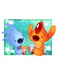 bendy_straw beverage blue_body blue_eyes blue_nose bubble_tea container cup drinking drinking_straw duo fur holding_container holding_cup holding_object mitten_hands orange_body orange_fur palm_tree plant red_eyes red_nose star tree ryuko_rose disney lilo_and_stitch heat_(lilo_and_stitch) slushy_(lilo_and_stitch) alien experiment_(lilo_and_stitch) 2022 4:5 absurd_res digital_drawing_(artwork) digital_media_(artwork) hi_res