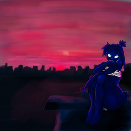 ambiguous_gender anthro bandage big_butt butt city city_background cityscape claws curvy_figure feet glowing glowing_eyes hair hourglass_figure messy_hair mood_lighting moody_lighting nude ponytail red_sky sky slightly_chubby solo spiky_hair sunset thick_thighs toe_claws toes wrappings jimhongdingdong lagomorph mammal 1:1 hi_res