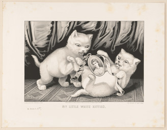 ambiguous_feral ambiguous_gender curling_toes detailed_background digitigrade duo fangs feet feral fur holding_object locket lying on_back on_hind_legs open_mouth paws quadruped standing tail teeth text tongue tongue_out whiskers young young_ambiguous young_feral unknown_artist currier_and_ives public_domain domestic_cat felid feline felis mammal 1871 19th_century absurd_res ancient_art english_text hi_res huge_filesize lithograph_(artwork) monochrome traditional_media_(artwork)