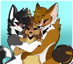 anthro black_body black_fur brown_body brown_fur eyes_closed female fur grey_body grey_fur group hug male trio white_body white_fur rose_puppies meani sleek swift_(sleekhusky) canid canine canis corsac_fox domestic_dog fox husky mammal nordic_sled_dog spitz true_fox wolf absurd_res hi_res