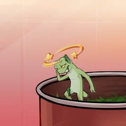 4_fingers anthro can container dizzy featureless_crotch fingers food green_body inside male plant red_background seeing_stars simple_background solo spinach standing tail vegetable yellow_sclera waddledox gecko lizard reptile scalie 1:1 2026 hi_res