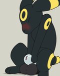 arm_markings balls black_body black_fur blush blush_lines chastity_cage chastity_device ear_markings eyes_closed facial_markings feral fur genitals head_markings male markings shoulder_markings sitting solo teats yellow_markings fuzzo nintendo pokemon eeveelution generation_2_pokemon pokemon_(species) umbreon 2024 absurd_res digital_media_(artwork) hi_res