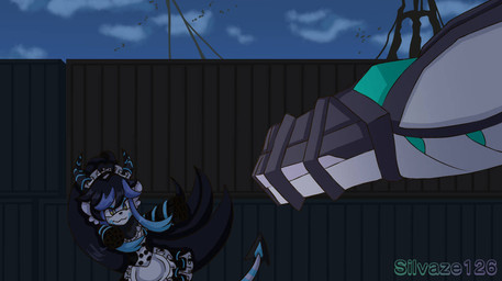 amber_eyes anthro black_hair blue_markings box clothing container crate female gatling_gun gun gun_arm hair horn long_hair machine_gun maid_headdress maid_uniform markings minigun ranged_weapon round_ears screencap screencap_background spade_tail tail uniform weapon weapon_arm white_body silvaze126 sega sonic_the_hedgehog_(series) maid_velatis velatis_ferio_caedo unknown_species watermark