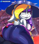 anthro areola areola_slip big_breasts big_butt breasts bulge butt butt_grab duo female female_focus hand_on_butt male male/female on_lap scut_tail short_stack short_tail sitting sitting_on_lap solo_focus tail thick_thighs tostarena blazedscarf mario_bros nintendo super_mario_odyssey broodal hariet_(mario) lagomorph leporid mammal rabbit 2024 hi_res