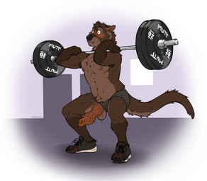 anatomically_correct anatomically_correct_genitalia anatomically_correct_penis animal_genitalia animal_penis anthro armpit_hair athletic athletic_anthro athletic_male ball_slip balls barbell blush bodily_fluids body_hair bottomwear brown_body brown_fur clothed clothing countershade_balls countershade_crotch countershade_face countershade_genitalia countershade_neck countershade_tail countershade_torso countershading ear_piercing ear_ring erection footwear fossa_penis fur furgonomic_footwear furgonomics genitals knot knotted_penis male male_anthro nipples penile_spines penis penis_poking_out piercing ring_piercing shoes shorts shorts_only slightly_chubby slightly_chubby_anthro slightly_chubby_male solo sweat tail topless wardrobe_malfunction labradorszn euplerid fossa mammal 2025 hi_res